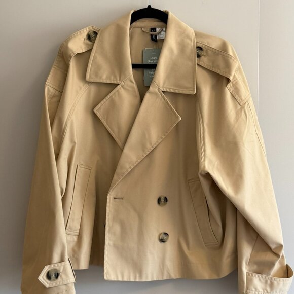 BNWT Size L H&M Short Twill Pea/Trench Coat - Beige - Picture 1 of 3